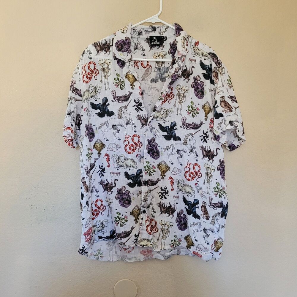 Pretty Snake Linen Freaks Of Nature Button Up Shirt Sz Large Whimsical Skeletal